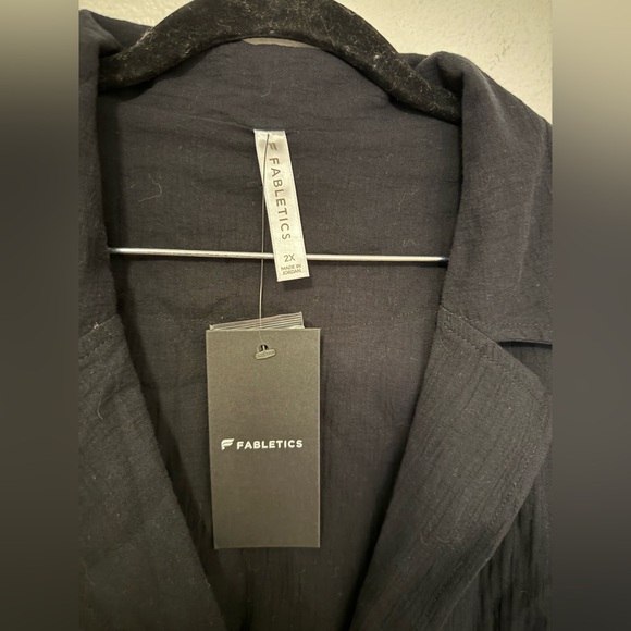 NEW Fabletics Cotton Voile Resort Shirt Gauze Button Down Cotton Black 2X NWT - Picture 5 of 9